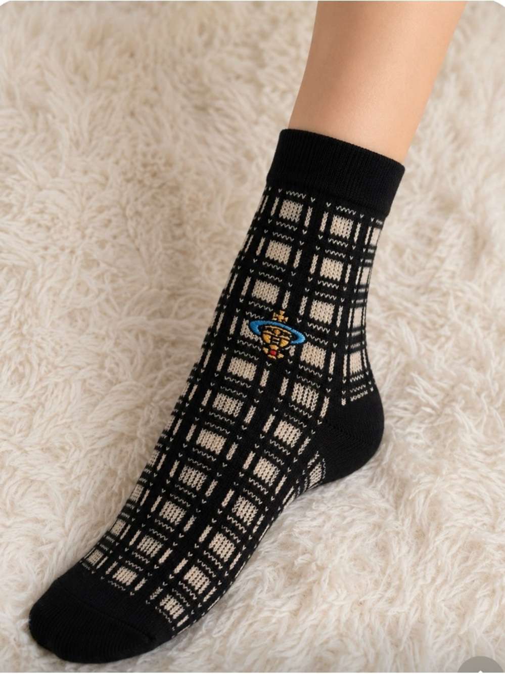 NWT Vivienne Westwood Orb Plaid Socks |Made in Japan |Black & Ivory Checkl| Rare
